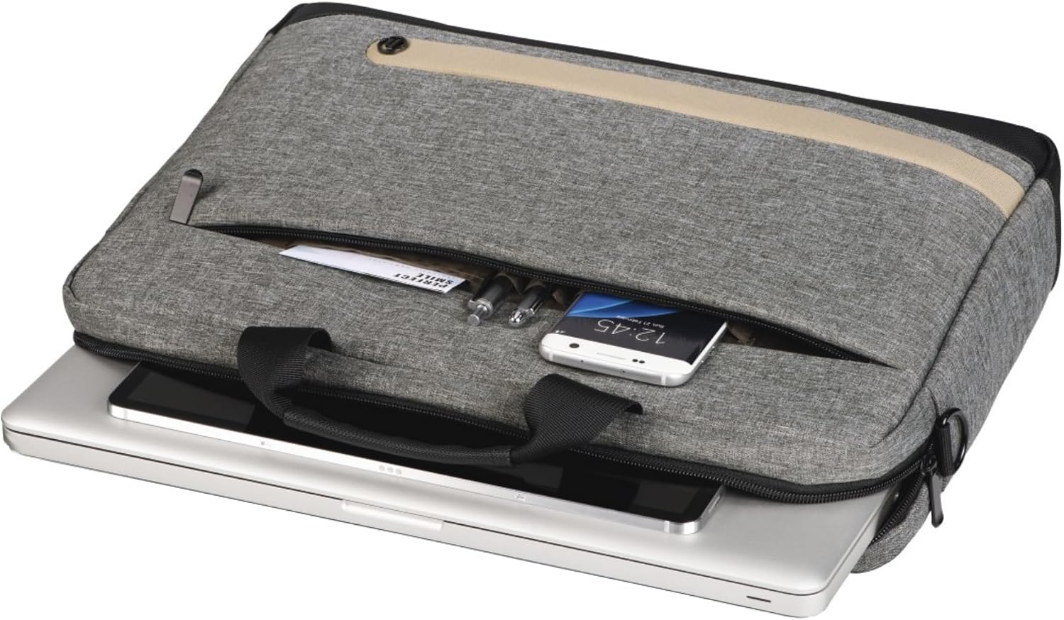 Hama Terra Laptop Bag for 13.3" Laptop , Padded Notebook & Tablet Compartment , Water-Repellent , Recycled Polyester , Adjustable Shoulder Strap , Grey