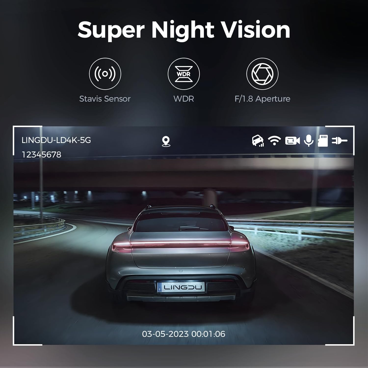 Lingdu 12" 4K Rear View Mirror Dash Cam – Dual Front & Rear (4K+1080P), 5G WiFi, GPS, Voice Control, 64GB Card Included, Loop Recording, G-Sensor, WDR Night Vision, 24H Parking Mode
