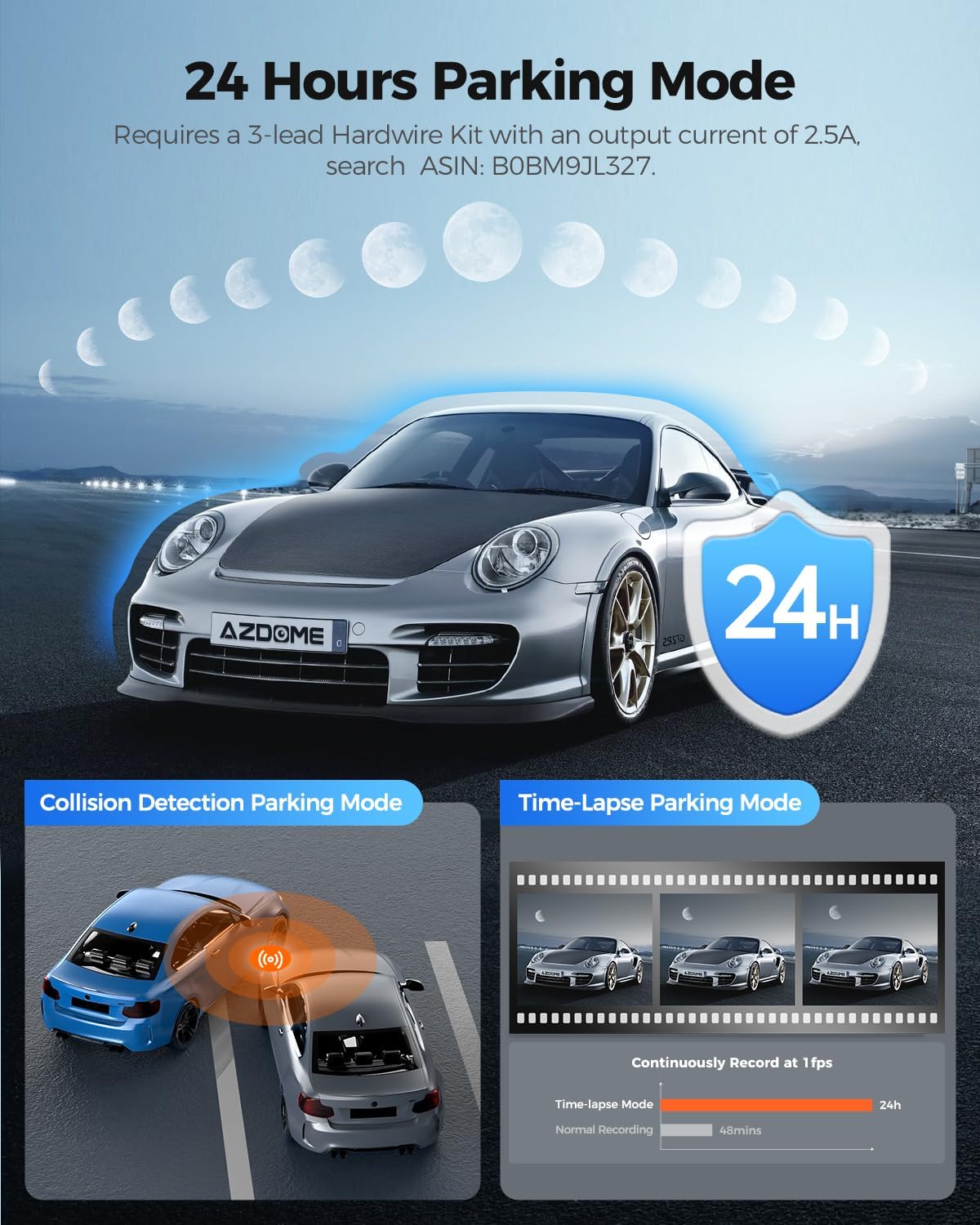 AZDOME M330 1080P WiFi Dash Cam – Front Car Camera with 0.96" Screen, Voice Control, Night Vision, G-Sensor, 24H Parking Mode, Loop Recording, Supports up to 128GB
