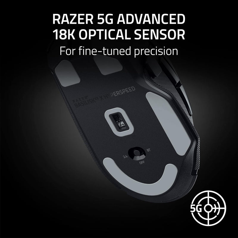 ماوس الألعاب اللاسلكي Razer Basilisk V3 X HyperSpeed ​​القابل للتخصيص: مفاتيح ميكانيكية Gen-2-5G مستشعر بصري متقدم 18K - Chroma RGB 9 عناصر تحكم قابلة للبرمجة، بطارية 535 ساعة، أسود كلاسيكي