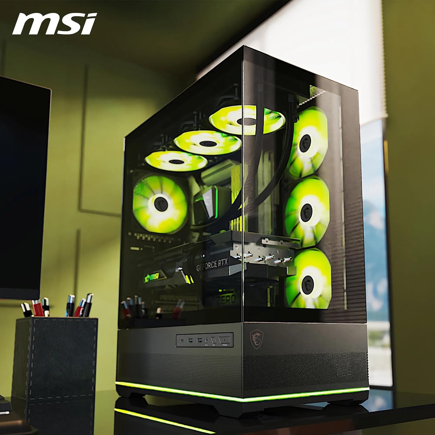 MSI MAG PANO 110R PZ – 270° Panoramic Mid-Tower ATX Case, 400 mm GPU / 160 mm CPU Cooler, USB-C 20 Gbps, 4 ARGB Fans