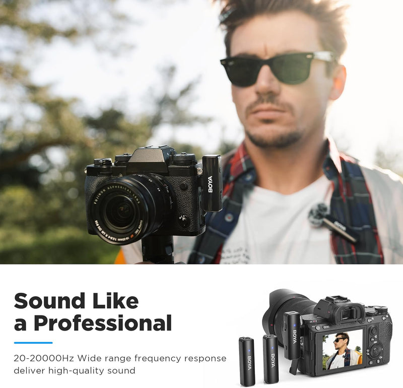 BOYA BOYALINK A2 Wireless Lavalier Microphone for iPhone/Android/Camera Vlogging, All-in-One Lapel Dual Mic System & Lightning & USB-C Inputs for Smartphones/DSLR YouTube Facebook Live