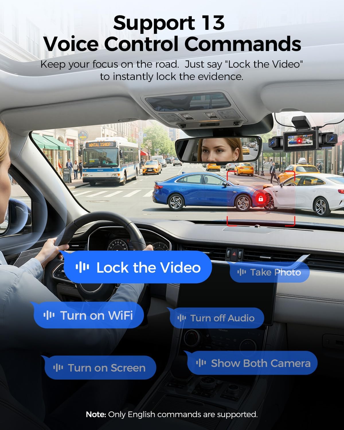 AZDOME M350 4-Channel 360° Dash Cam, 2.5K Front + 1080P Rear & Inside Cameras, GPS, Wi-Fi, IR Night Vision, Voice Control, Supercapacitor, Apple CarPlay Support