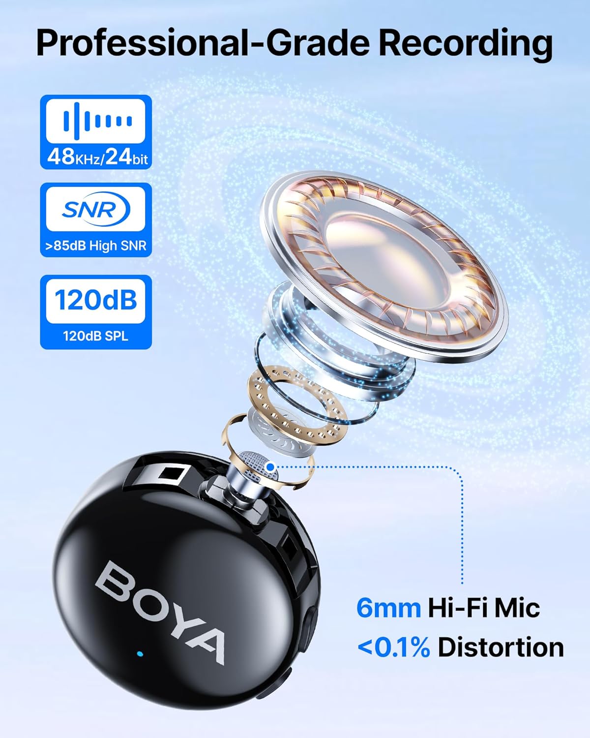 نظام ميكروفون لاسلكي BOYA BOYALINK 3 Lavalier للـ iPhone وAndroid والكمبيوتر والكاميرا – صوت استوديو 48kHz/24‑Bit، عزل ضوضاء بالذكاء الاصطناعي، تحكم عبر التطبيق APP، مدى 984 قدمًا، و30 ساعة بطارية مع علبة شحن