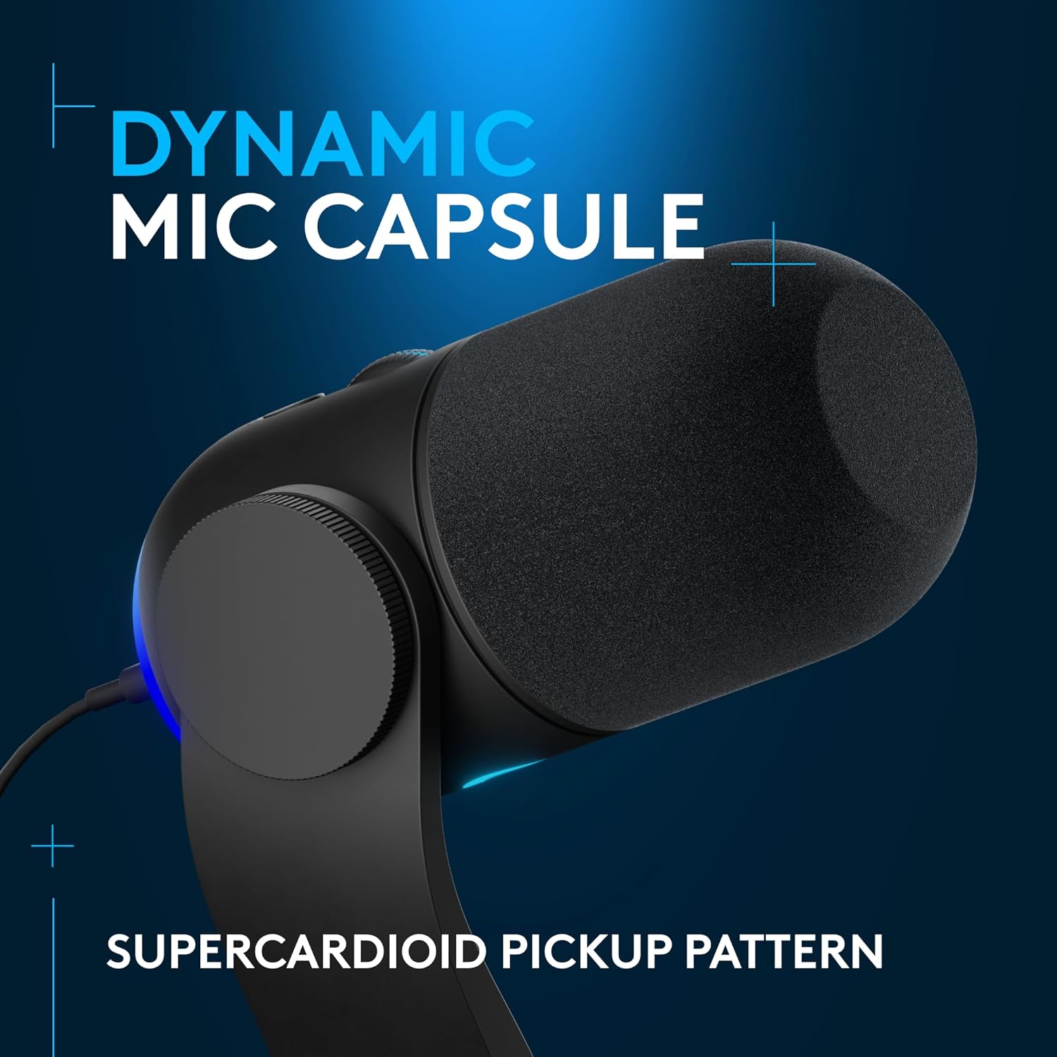 ميكروفون ألعاب ديناميكي Logitech G Yeti GX RGB - USB-C، Supercardioid، 24 بت/96 كيلو هرتز، LIGHTSYNC RGB، Blue VO!CE، عجلة تمرير Gain