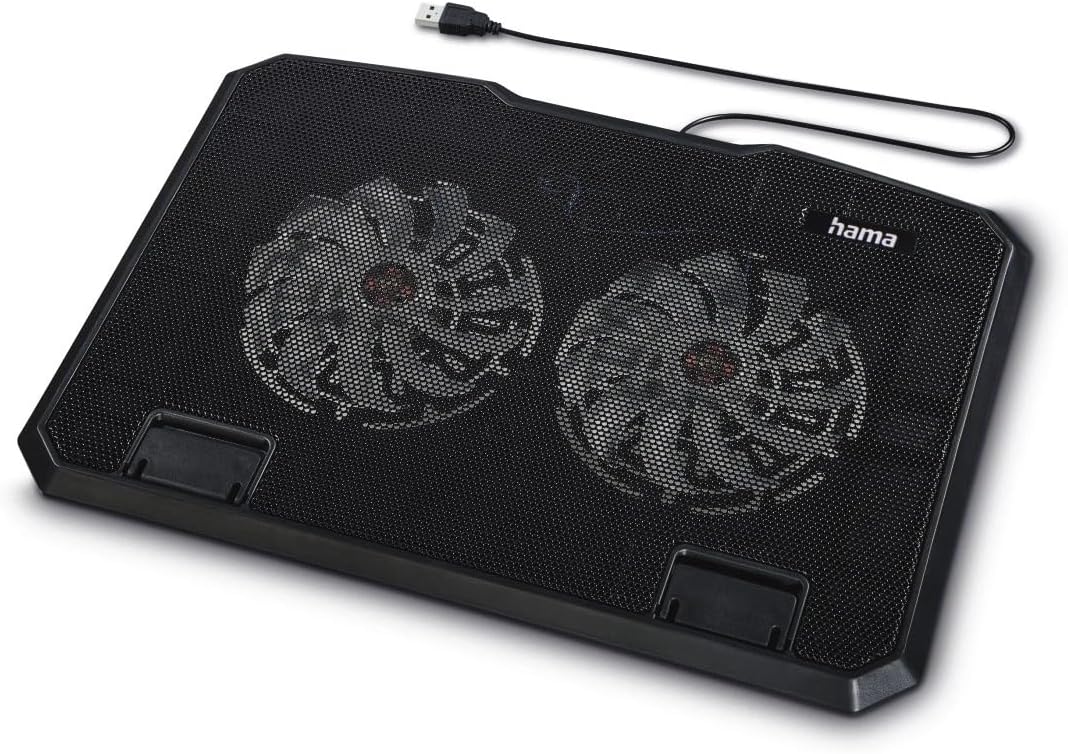Hama Black Metal Tilt Laptop Cooler for up to 15.6" Laptops , Dual Quiet Cooling Fans , Metal Design , Adjustable Tilt , USB Powered – Black