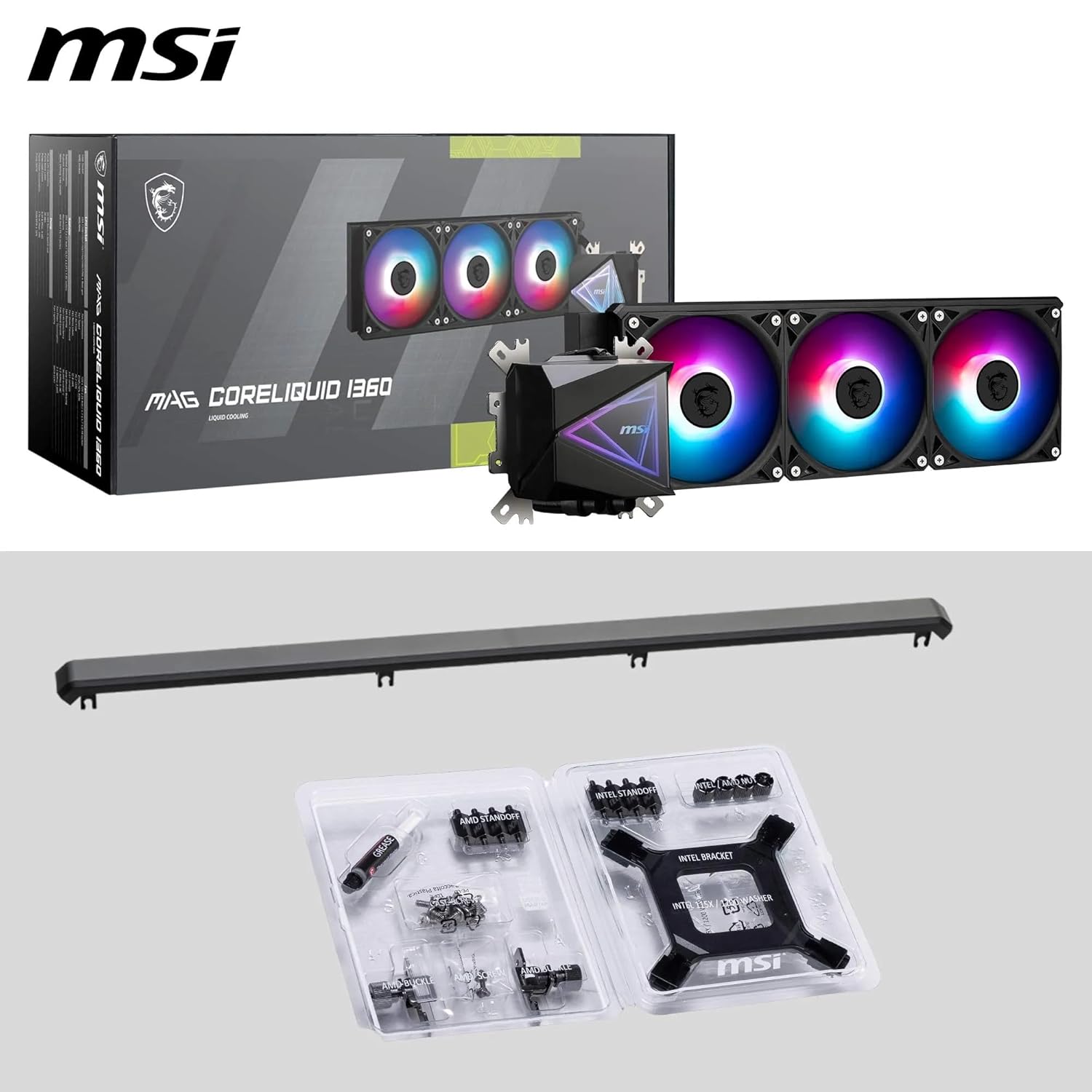 MSI MAG CORELIQUID I360 AIO CPU Liquid Cooler - Enlarged Copper Cold Plate, ARGB Blockhead & LDB Fans, Dual-Chamber Water Block, Split-Flow Radiator, Mystic Light Supported - Intel & AMD Compatible