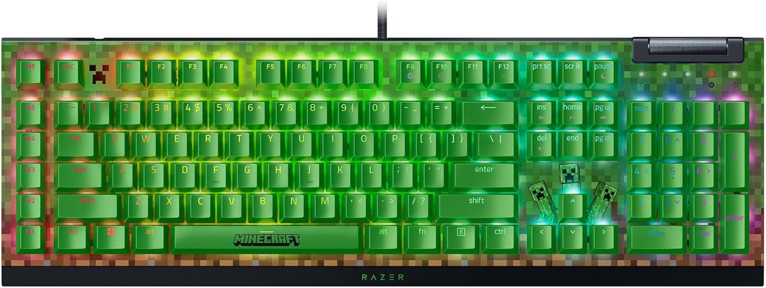 لوحة مفاتيح الألعاب الميكانيكية Razer BlackWidow V4 X إصدار ماين كرافت - مفاتيح نقر خضراء - 6 مفاتيح ماكرو - Chroma RGB - ABS مزدوج - امتصاص الصوت
