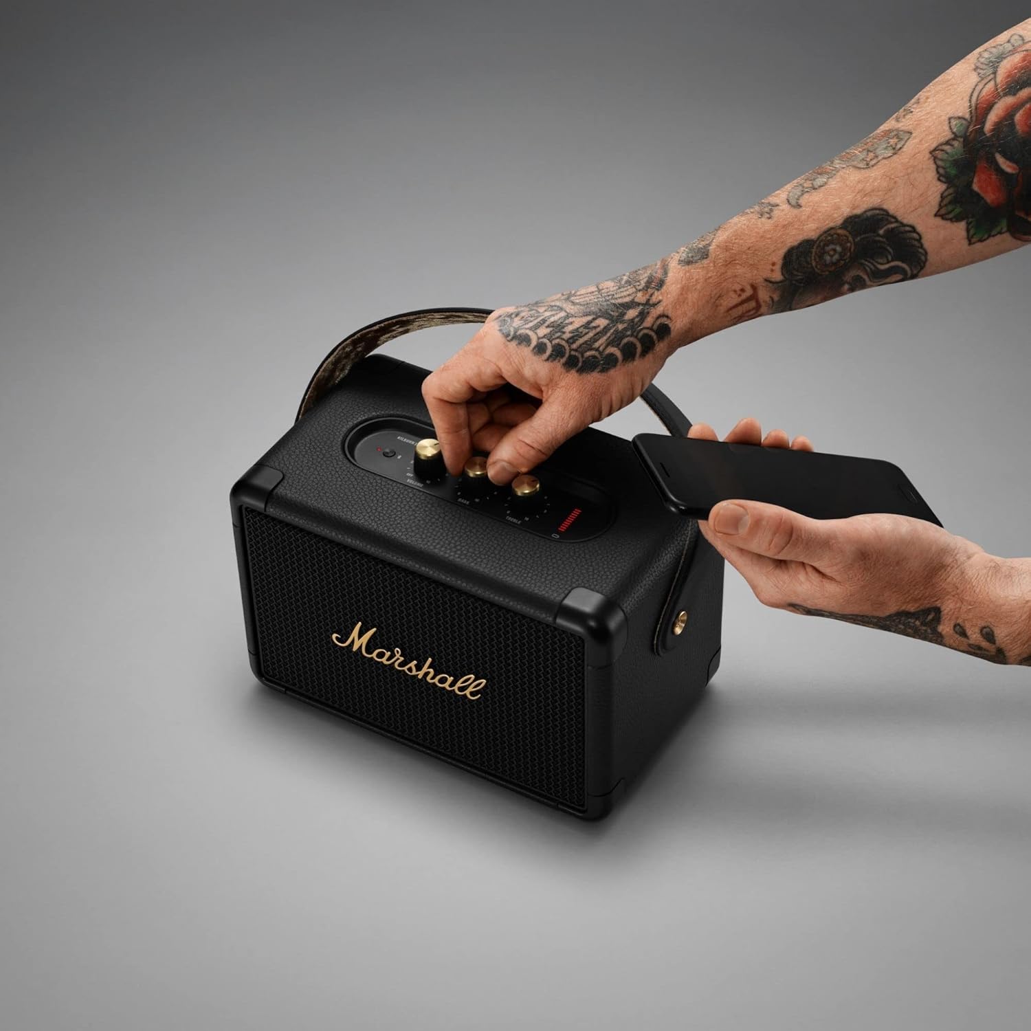Marshall Kilburn II Portable Bluetooth Speaker , 20+ Hours Playtime , 36W True Stereophonic 360° Sound , Bluetooth 5.0 aptX , IPX2 Water-Resistant , Bass & Treble Controls , Carry Strap