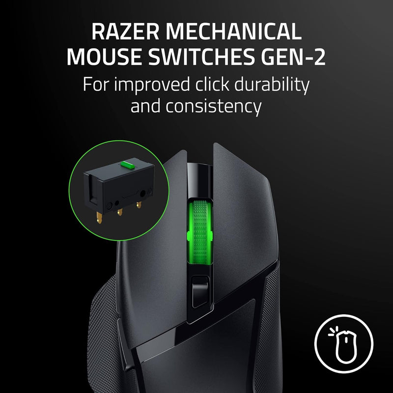 ماوس الألعاب اللاسلكي Razer Basilisk V3 X HyperSpeed ​​القابل للتخصيص: مفاتيح ميكانيكية Gen-2-5G مستشعر بصري متقدم 18K - Chroma RGB 9 عناصر تحكم قابلة للبرمجة، بطارية 535 ساعة، أسود كلاسيكي