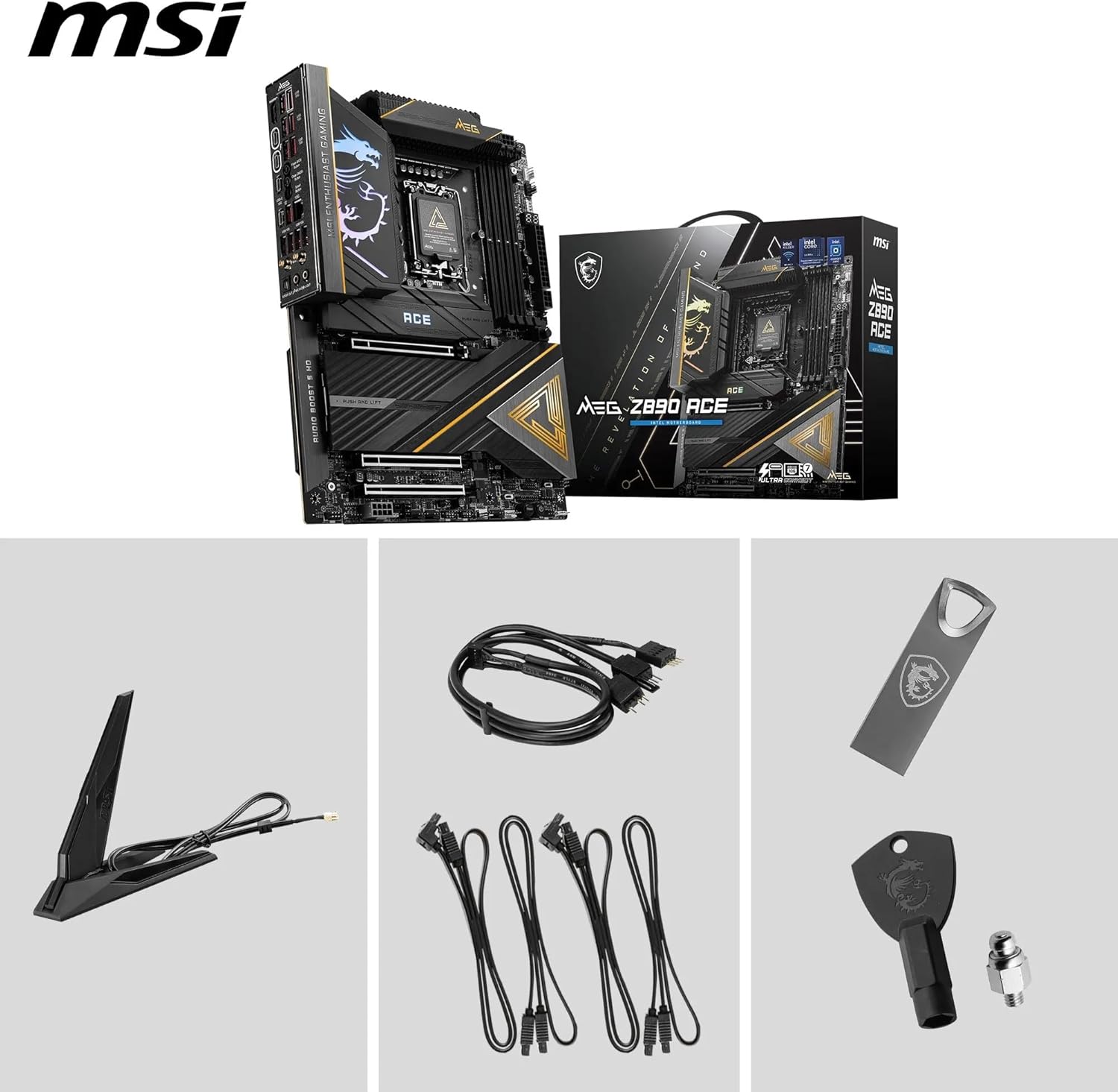 MSI MEG Z890 Ace LGA 1851 ATX Motherboard, Intel Z890 Chipset, 4x DDR5 UDIMM Slots, Up to 256GB Max Memory, Wi-Fi 7 & BT 5.4, 3x PCI-E x16 Slots, 5x M.2 Slots, Black