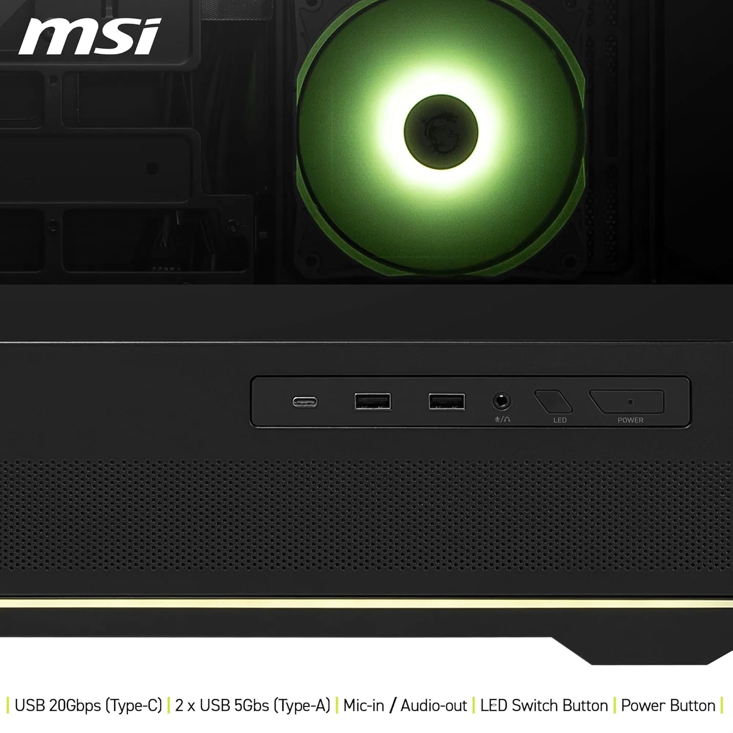MSI MAG PANO 110R PZ – 270° Panoramic Mid-Tower ATX Case, 400 mm GPU / 160 mm CPU Cooler, USB-C 20 Gbps, 4 ARGB Fans