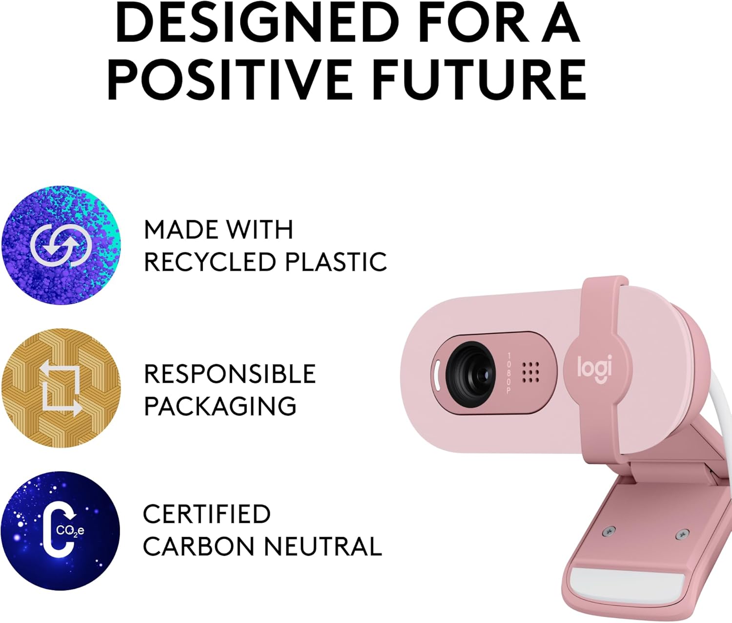 Logitech Brio 100 Full HD 1080p Webcam, Auto-Light Balance, Built-in Mic, Privacy Shutter, USB-A – Rose