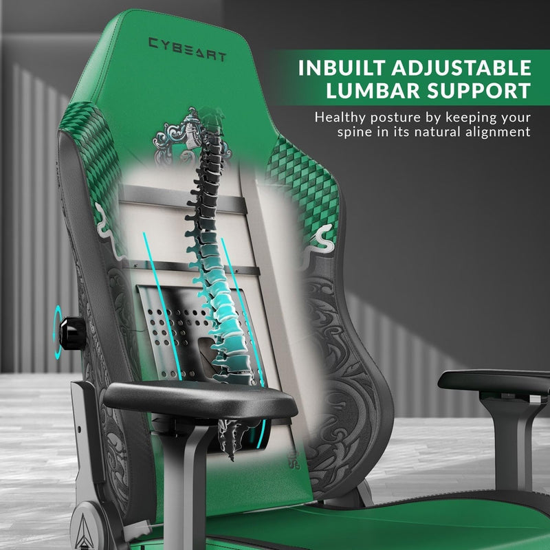 CYBEART | Slytherin Gaming/Office Chair - Harry Potter | 4D Armrest | Inbuilt Lumbar Support | Supreme PU Leather, Ergonomic, Recline & Tilt