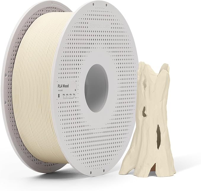Bambu Lab PLA Wood 3D Printer Filament, 1.75mm Filament with Real Wood Fibers, Matte Finish, Integrates Perfectly with Other PLA, AMS-Compatible 3D Print Material with Reusable Spool 1kg