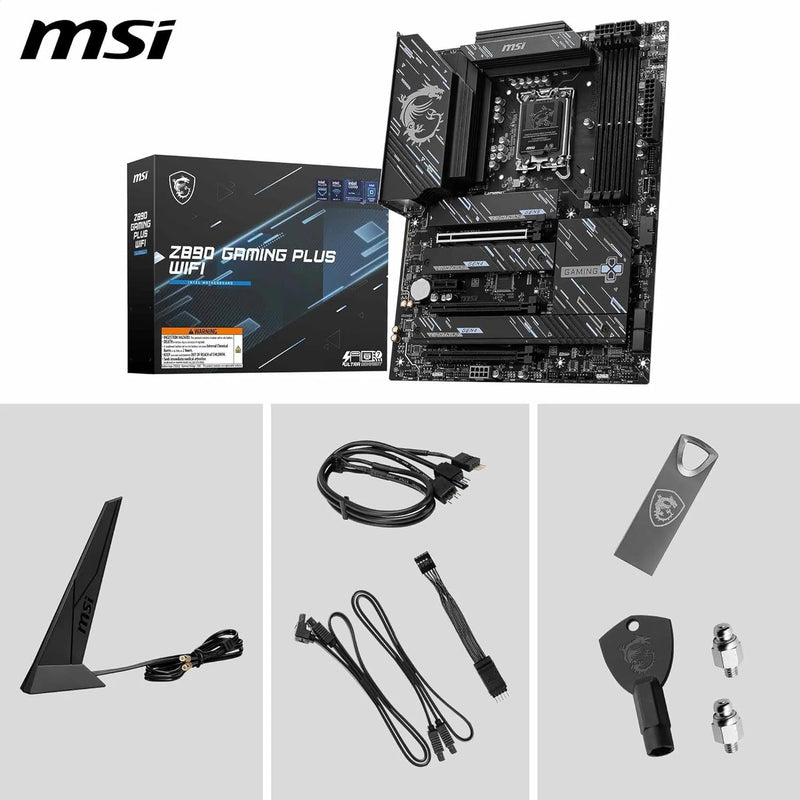 MSI Z890 GAMING PLUS WIFI Motherboard, ATX - Supports Intel Core Ultra Processors (Series 2), LGA 1851 - DDR5 Memory Boost 9200+MT/s OC, 1 x PCIe 5.0 x16, 1 x M.2 Gen5, Intel Killer 5G LAN, Wi-Fi 7