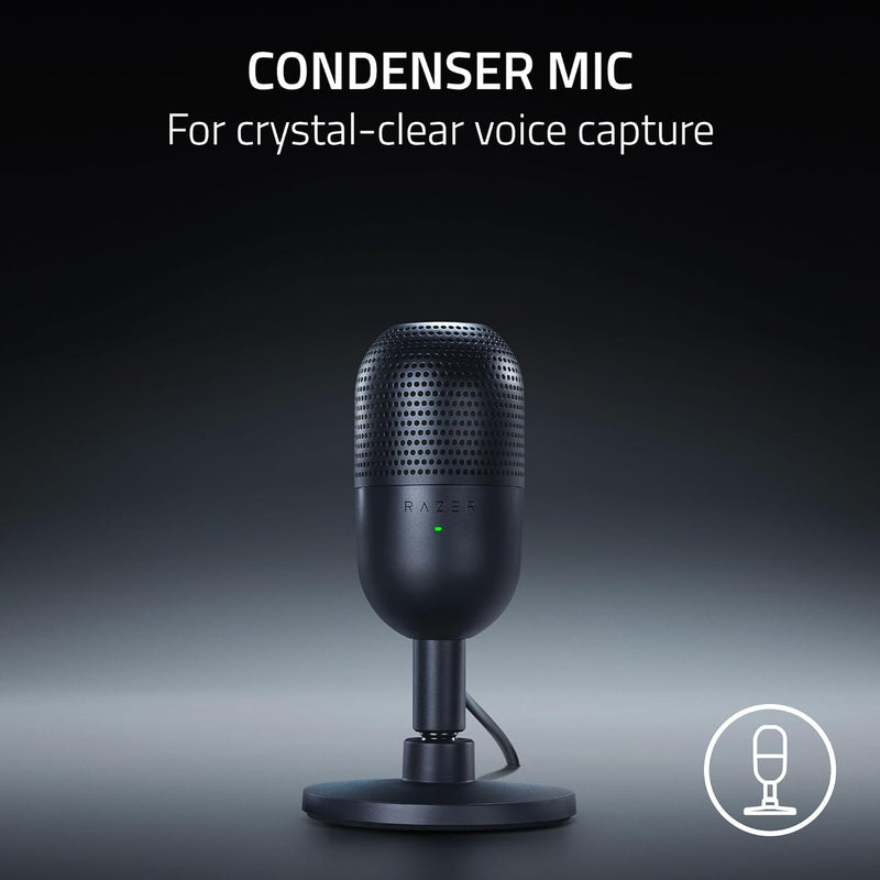 Razer Seiren V3 Mini USB Microphone: Condenser Mic - Supercardioid Pickup Pattern - Tap-to-Mute Sensor with LED Indicator - Shock Absorber - Ultra Compact - PC, Discord, OBS Studio, XSplit - Black