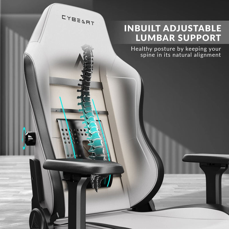 Cybeart | Arctic White Gaming/Office Chair | 4D Armrest | Inbuilt Lumbar Support | Supreme PU Leather, Ergonomic, Recline & Tilt