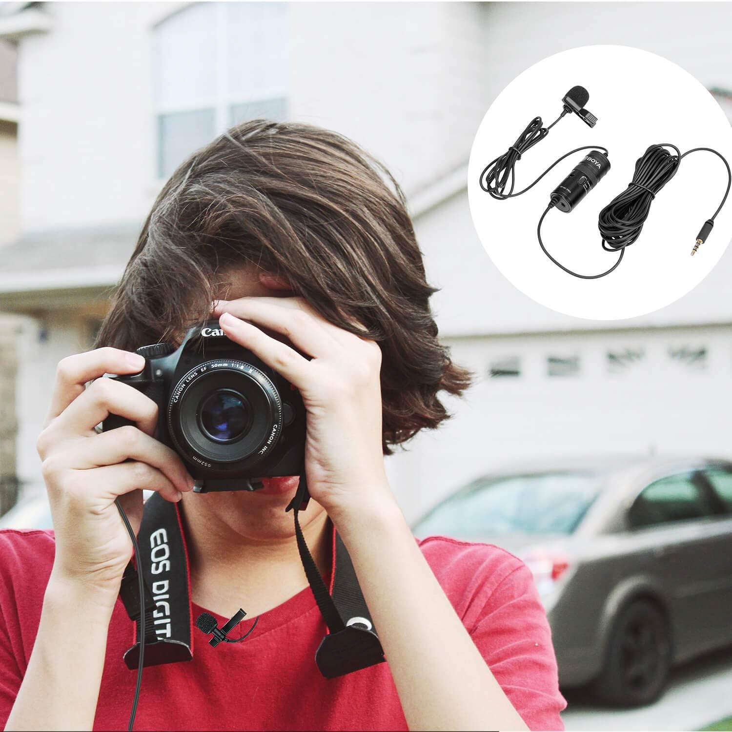 ميكروفون BOYA BY-M1 Pro Lavalier - ميكروفون AUX بمشبك مع مخرج سماعة رأس مدمج للكاميرات والهواتف الذكية وأجهزة الكمبيوتر المحمولة