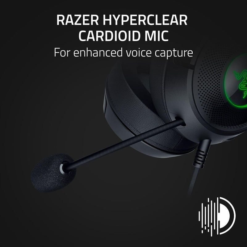 Razer Kraken Kitty V2 - سماعة رأس سلكية RGB مع أذنين كيتي (إضاءة تفاعلية، ميكروفون قلبي فائق الوضوح، مشغلات Triforce 40 مم، صوت محيطي 7.1) أسود