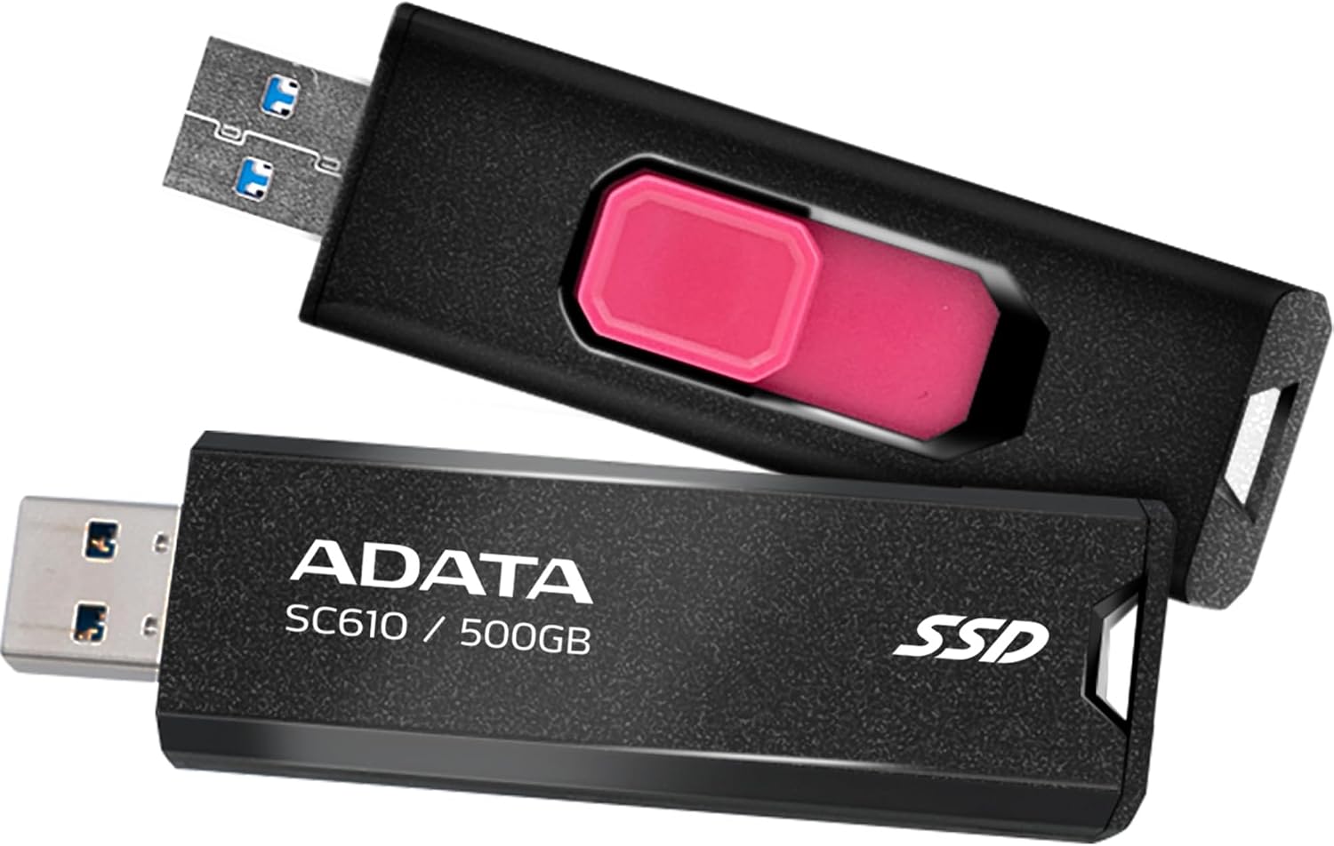 ADATA SC610 500GB External SSD , Up to 550MB/s Read Speed , USB 3.2 Gen 2 , Retractable USB-A Connector , Cable-Free Portable Storage , Black/Red , SC610-500G-CBK/RD