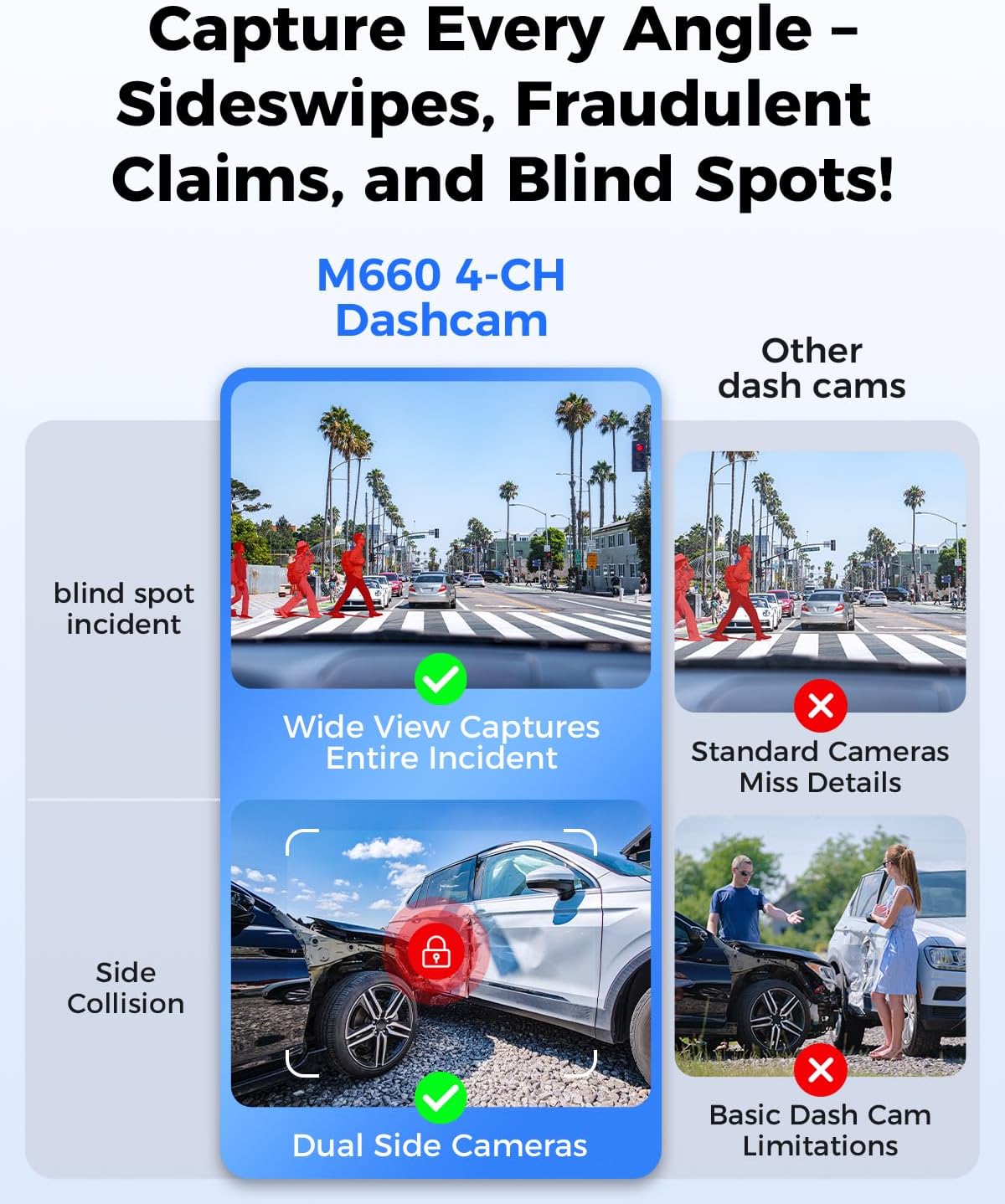 AZDOME M660 360° 4-Channel Dash Cam – 2K Front, 1080P Rear/Inside/Left/Right, Built-in 128GB eMMC, 5G WiFi, Voice Control, 4 Adjustable Lenses, IR Night Vision