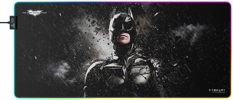 Cybeart | Batman - The Dark Knight Rises RGB Gaming Desk Mat (XXL - 900x400x4mm) | Waterproof, Never Slip Base, RGB LED, Esports Grade