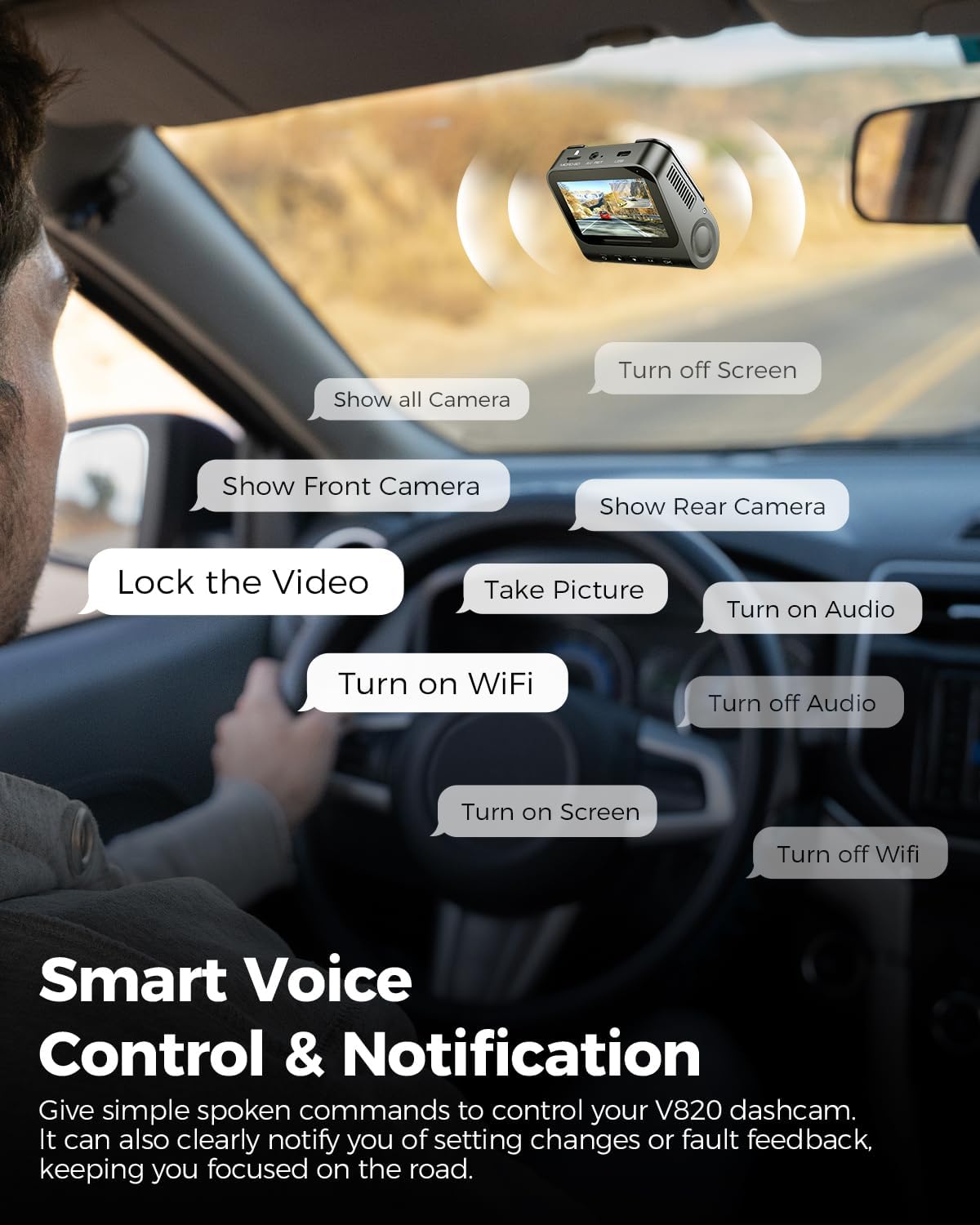 Lingdu V820 4K + 1080P Dual Channel Dash Cam with STARVIS 2 Sensors, Built-in GPS & WiFi, 4G LTE, ADAS, 3” IPS Display, Voice Control & 64GB