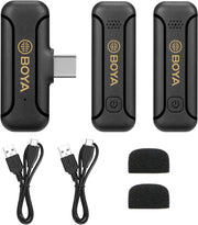 BOYA BY-WM3T2-U2 2.4GHz Wireless Microphone System with Dual Transmitters & USB-C Receiver – Compact Lavalier Mic for Android, Tablets, and USB-C Devices