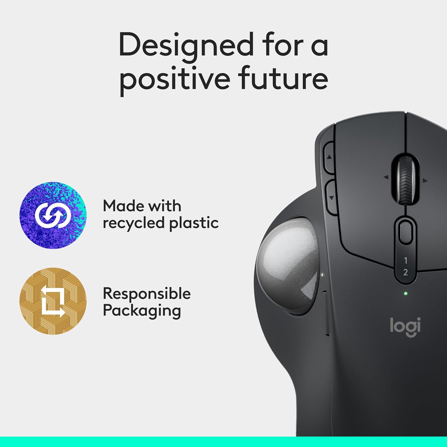ماوس كرة التتبع اللاسلكي Logitech MX Ergo S Advanced - إمالة 20 درجة، قابل لإعادة الشحن عبر USB-C، 6 أزرار مخصصة، بلوتوث/مسامير مزدوجة، دقة 512-2048 نقطة في البوصة