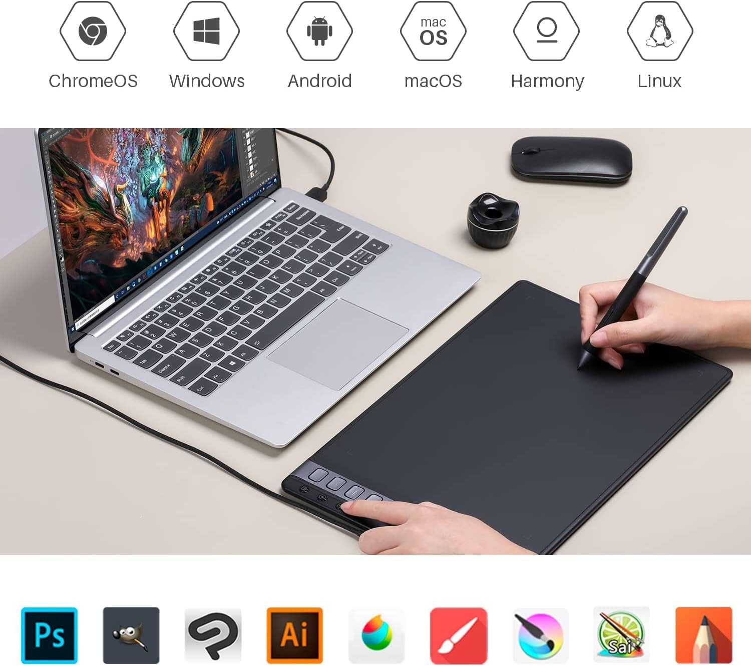 HUION 2023 New Inspiroy 2 L H1061P Graphics Tablet with 3 Group Keys + Scroller and Battery-Free Pen PW110, 10.5 x 6.56 inches Pen Tablet for Mac, Windows, Chrome OS, Harmony OS, Linux & Android