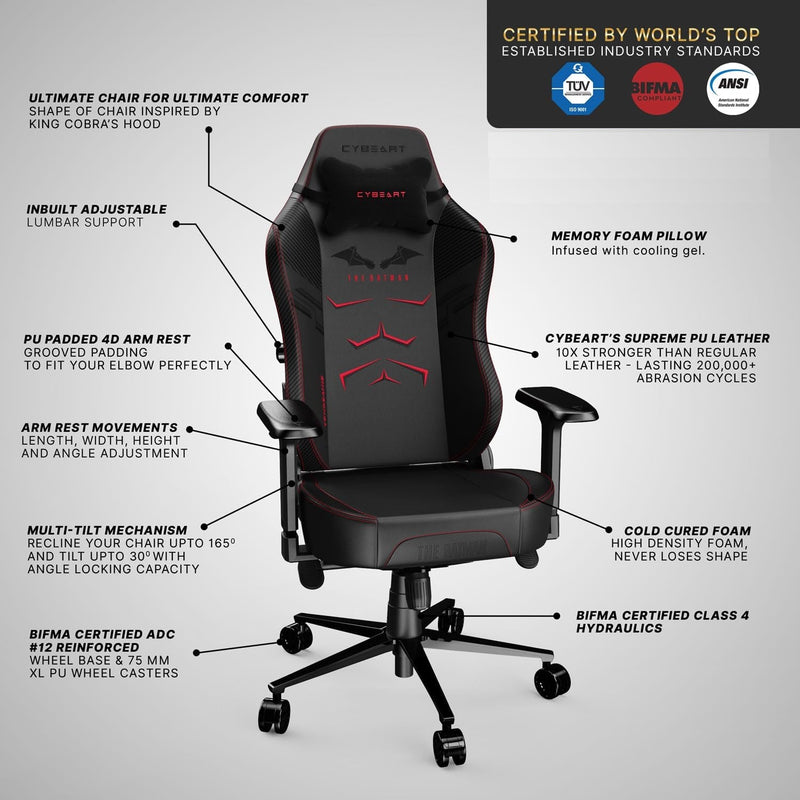 CYBEART | The Batman Gaming Chair - DC Comics | 4D Armrest | Inbuilt Lumbar Support | Supreme PU Leather, Ergonomic, Recline & Tilt