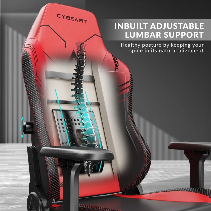 CYBEART | Apex Signature Edition (Red) Gaming/Office Chair | 4D Armrest | Inbuilt Lumbar Support | Supreme PU Leather, Ergonomic, Recline & Tilt