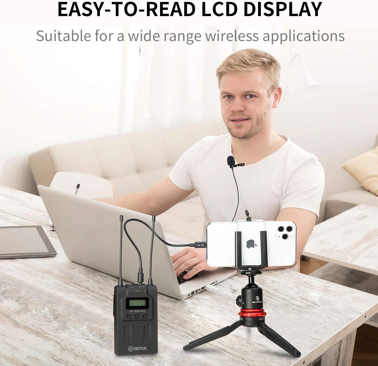 نظام ميكروفون لاسلكي ثنائي القناة BOYA BY‑WM8 Pro-K2 UHF - مستقبل 48 قناة، محمول باليد + لافالير، شاشة LCD، مقبس سماعة رأس