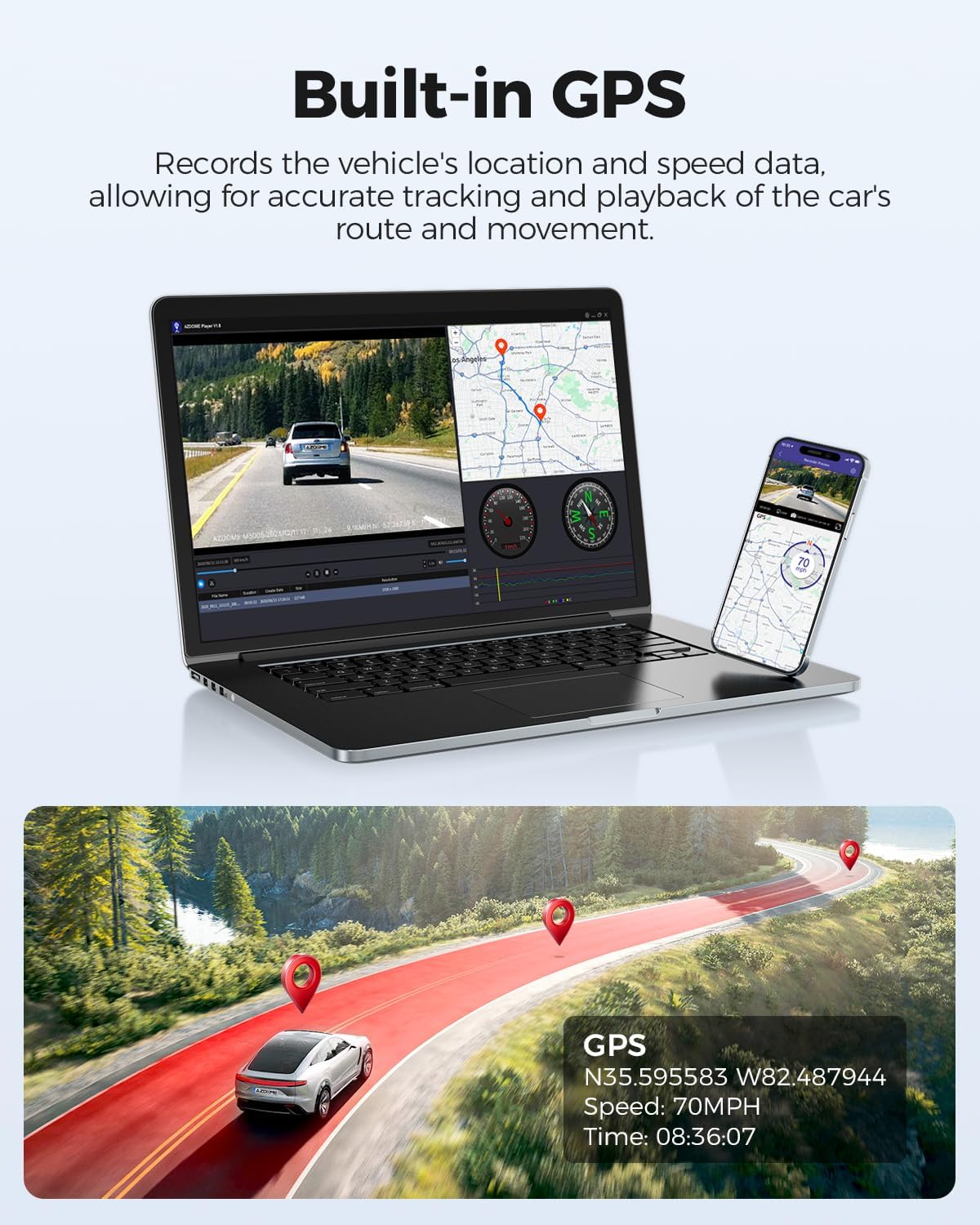 كاميرا داش AZDOME M300S 4K أمامية وخلفية – واي فاي 5.8G، GPS، زاوية واسعة 170°، بطاقة SD سعة 64GB مرفقة، تحكم صوتي، رؤية ليلية، مستشعر صدمات، مراقبة ركن 24 ساعة، تدعم حتى 256GB