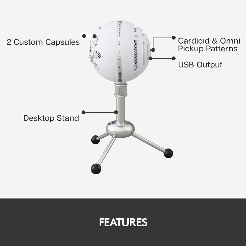 Logitech Blue Snowball iCE USB Mic for Recording, Streaming, Podcasting, Gaming on PC and Mac, Condenser Microphone with Cardioid Capsule, Adjustable Desktop Stand, Plug 'n Play - White