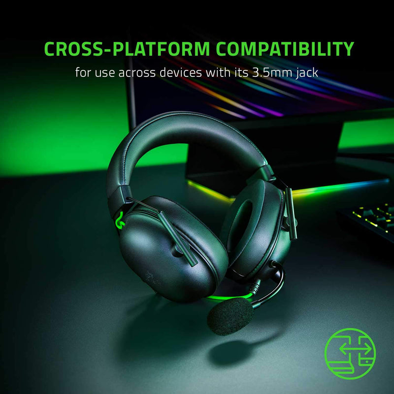 سماعة رأس Razer BlackShark V2 X USB سلكية للألعاب فوق الأذن، صوت محيطي 7.1، مشغلات 50 ملم، خفيفة الوزن 240 جرام، ميكروفون عازل للضوضاء، وسائد إسفنجية الذاكرة الهجينة - أسود