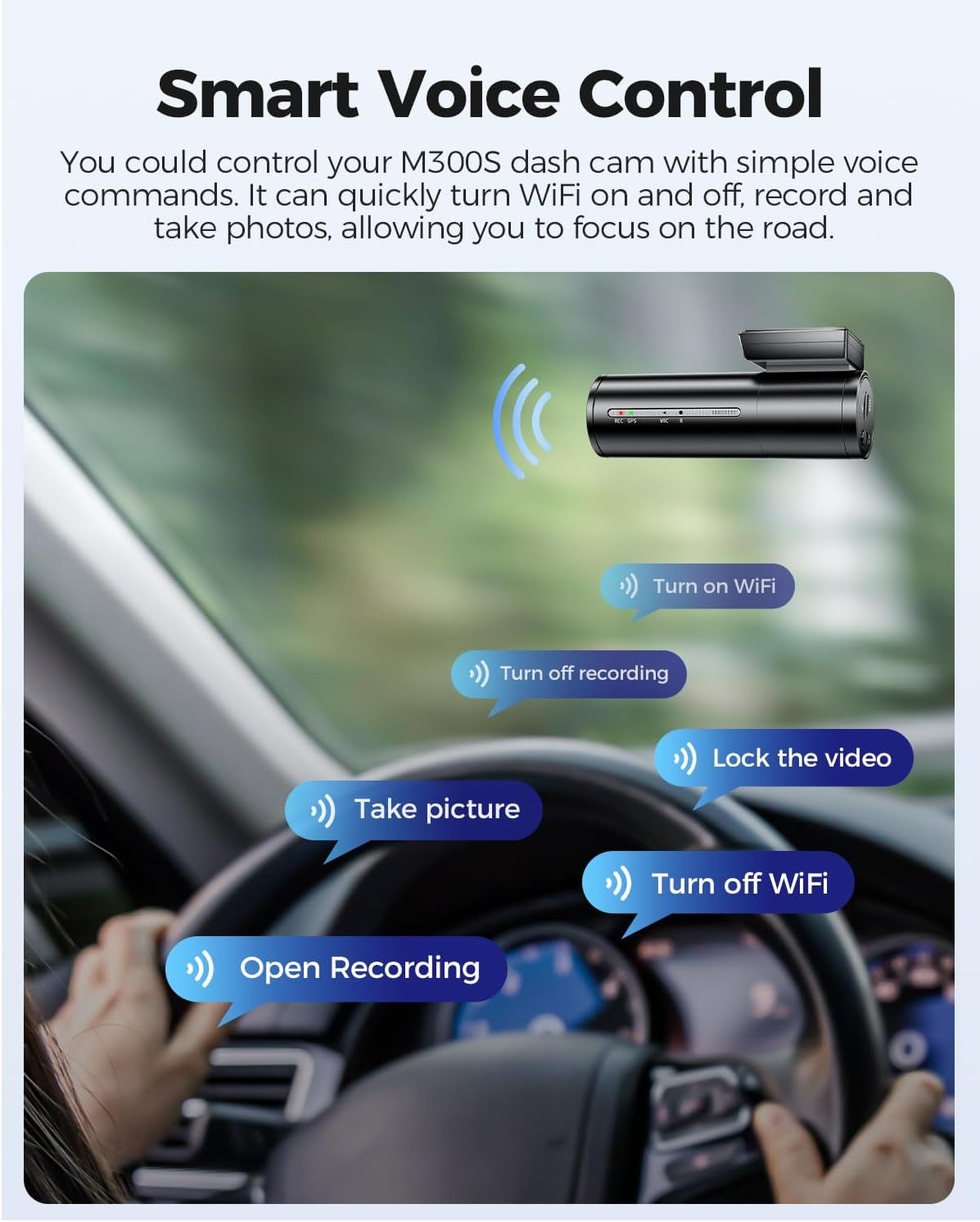 كاميرا داش AZDOME M300S 4K أمامية وخلفية – واي فاي 5.8G، GPS، زاوية واسعة 170°، بطاقة SD سعة 64GB مرفقة، تحكم صوتي، رؤية ليلية، مستشعر صدمات، مراقبة ركن 24 ساعة، تدعم حتى 256GB