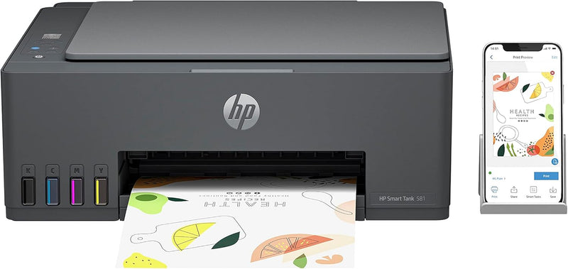 HP Smart Tank 581 Wireless All In One Printer, Print, Scan, Copy, Print up to 6000 black or 6000 color pages - Grey