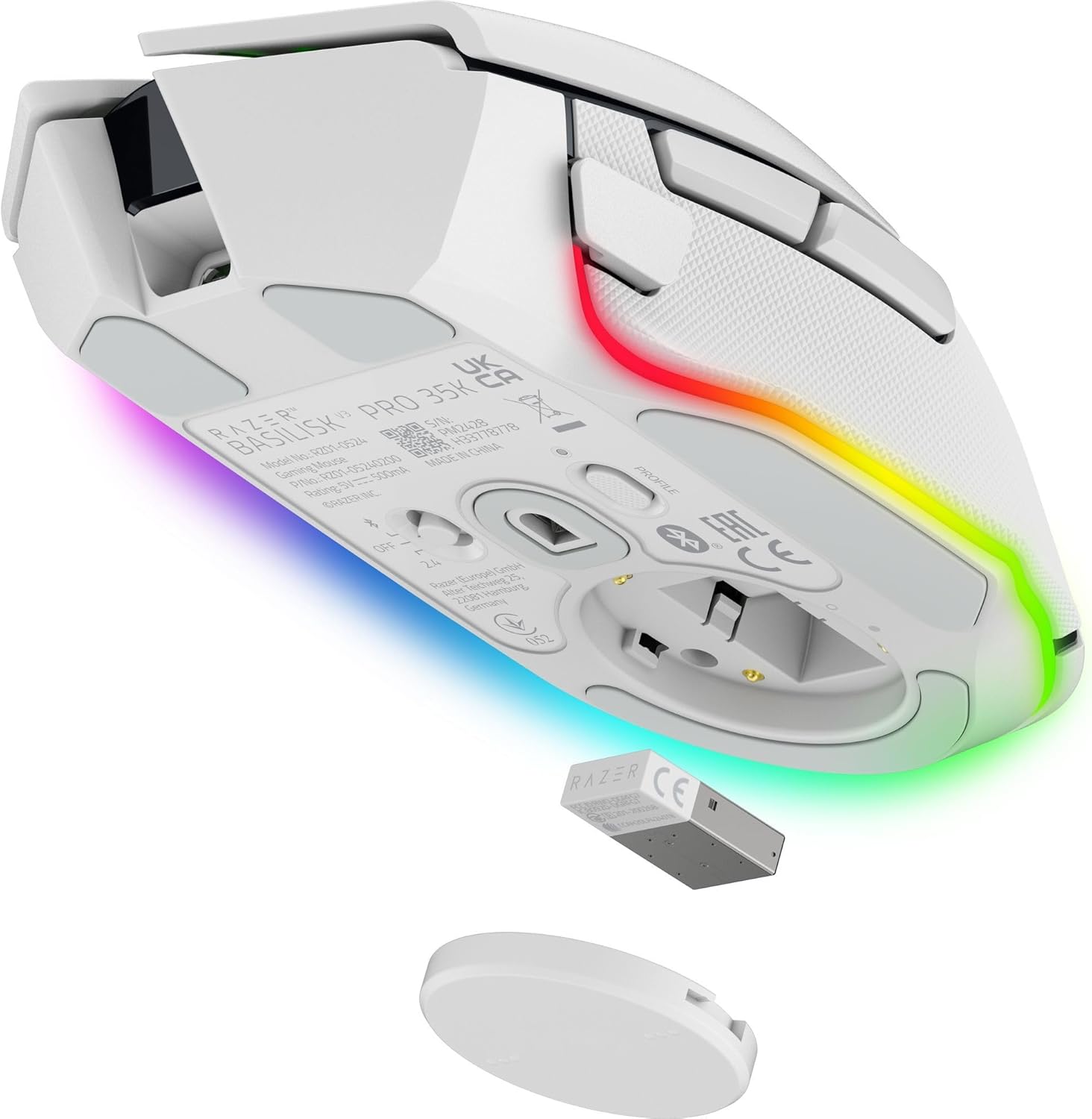 ماوس الألعاب اللاسلكي Razer Basilisk V3 Pro 35K RGB – أبيض، دقة 35K DPI، 13 زرًا قابلًا للبرمجة