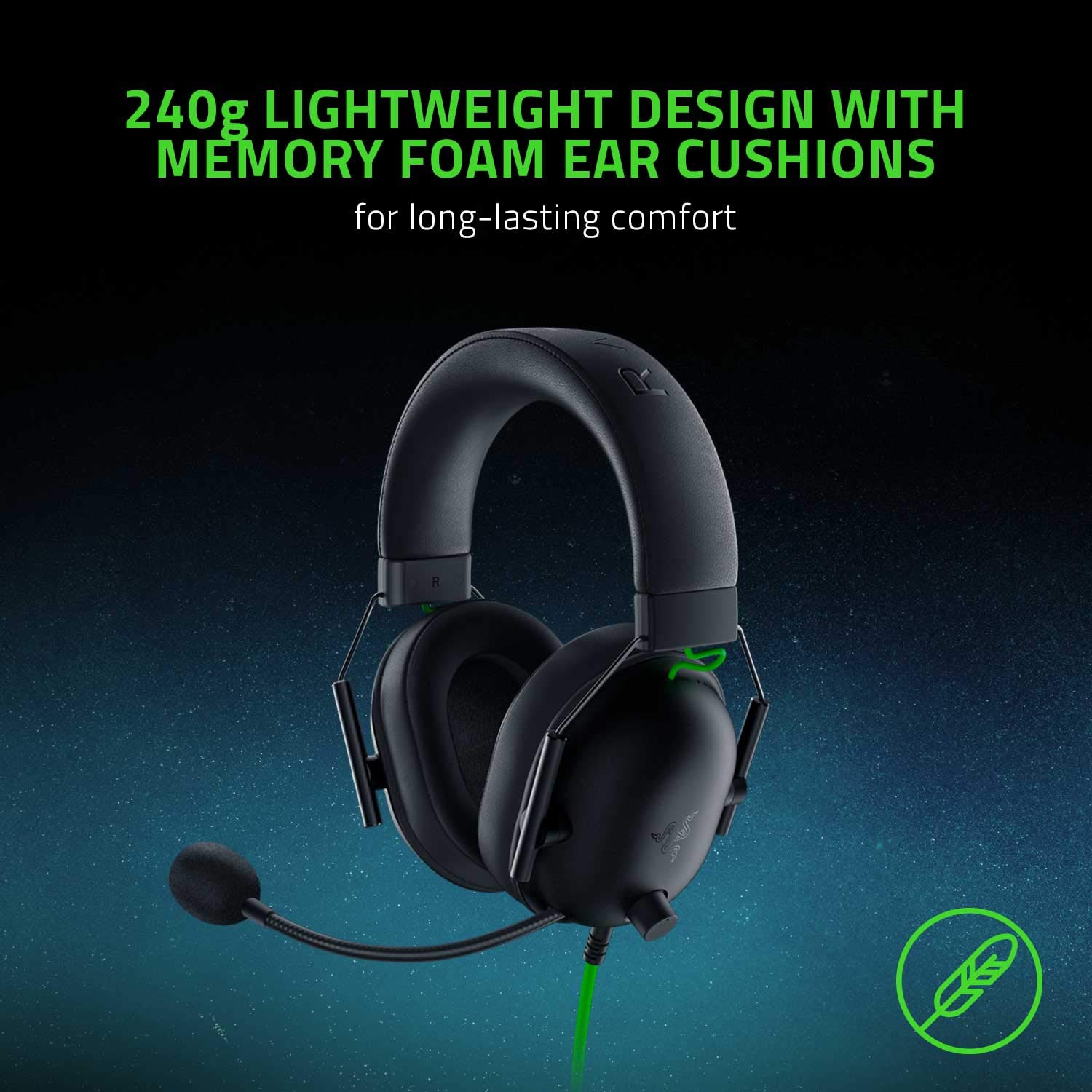 Razer BlackShark V2 X USB Wired Esports Gaming Over ear Headset, 7.1 Surround Sound, 50mm Drivers, 240g Lightweight, Noise Cancelling Mic, Hybrid Memory Foam Cushions - Black