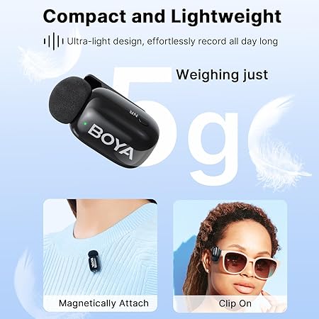 BOYA Mini-16 Ultra-Compact 2.4 GHz Wireless Microphone System – Lightning Connector for iOS, 48 kHz/16-Bit Audio, 6 h Battery