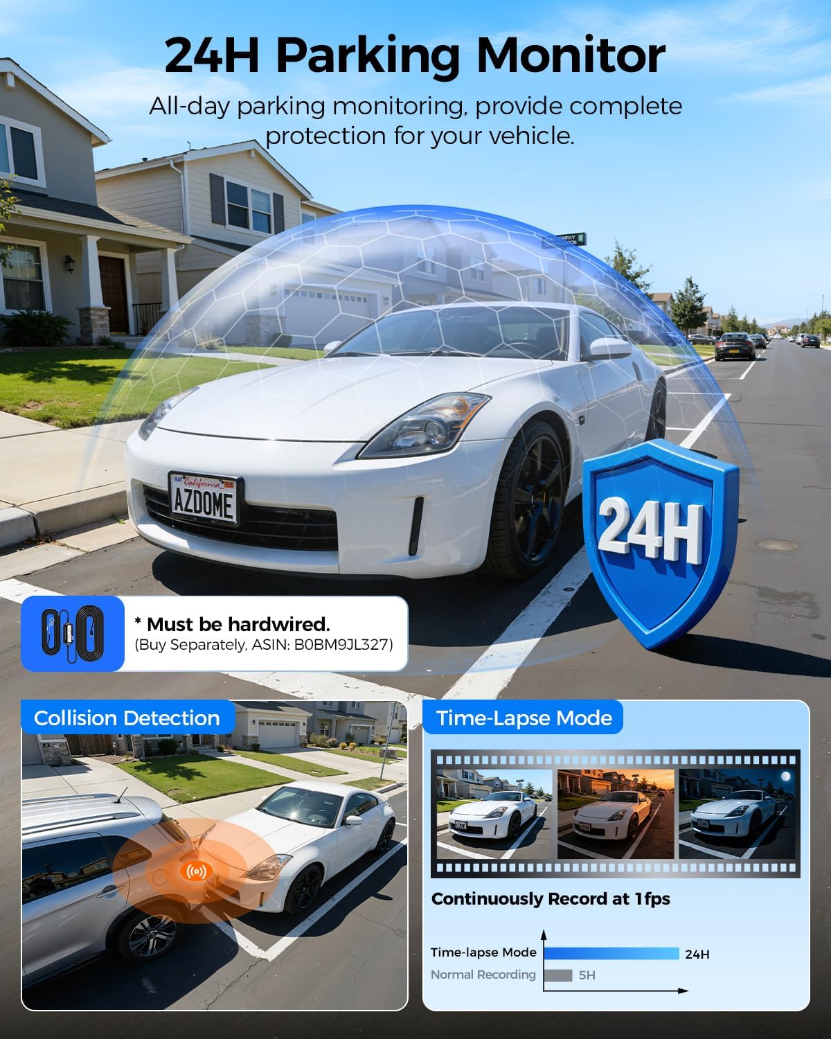 AZDOME M350 4-Channel 360° Dash Cam, 2.5K Front + 1080P Rear & Inside Cameras, GPS, Wi-Fi, IR Night Vision, Voice Control, Supercapacitor, Apple CarPlay Support