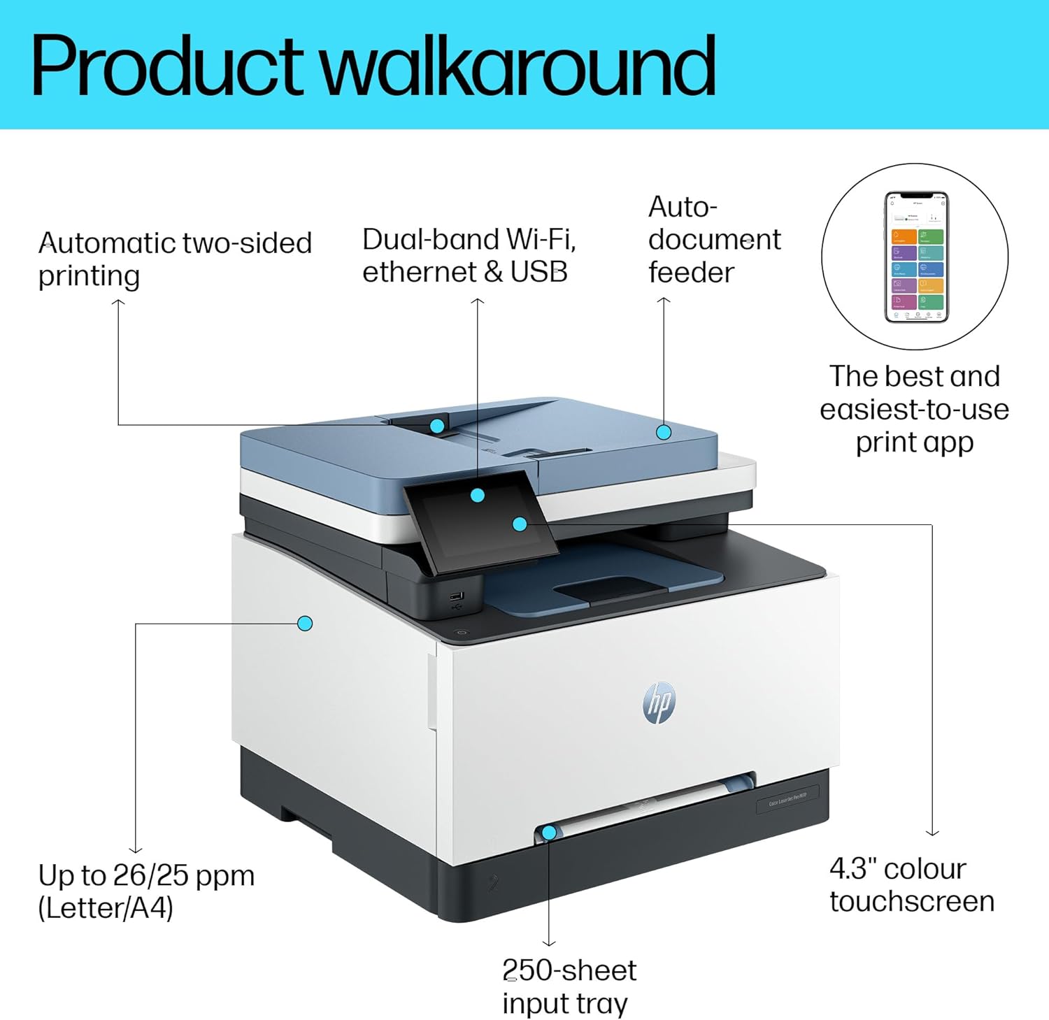 HP Color LaserJet Pro MFP 3303fdw – Fast Color Laser All-in-One (Print/Copy/Scan/Fax), 25 ppm, Auto Duplex, 4.3″ Touchscreen, Dual-Band Wi-Fi