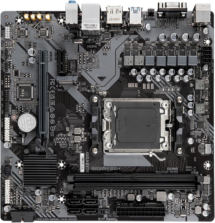 Gigabyte B650M S2H (rev. 1.2) Micro-ATX Motherboard – AM5, DDR5, PCIe 4.0, HDMI/DP, GbE LAN, Smart Fan 6