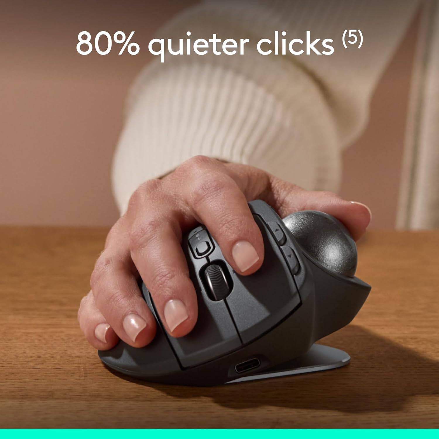 ماوس كرة التتبع اللاسلكي Logitech MX Ergo S Advanced - إمالة 20 درجة، قابل لإعادة الشحن عبر USB-C، 6 أزرار مخصصة، بلوتوث/مسامير مزدوجة، دقة 512-2048 نقطة في البوصة