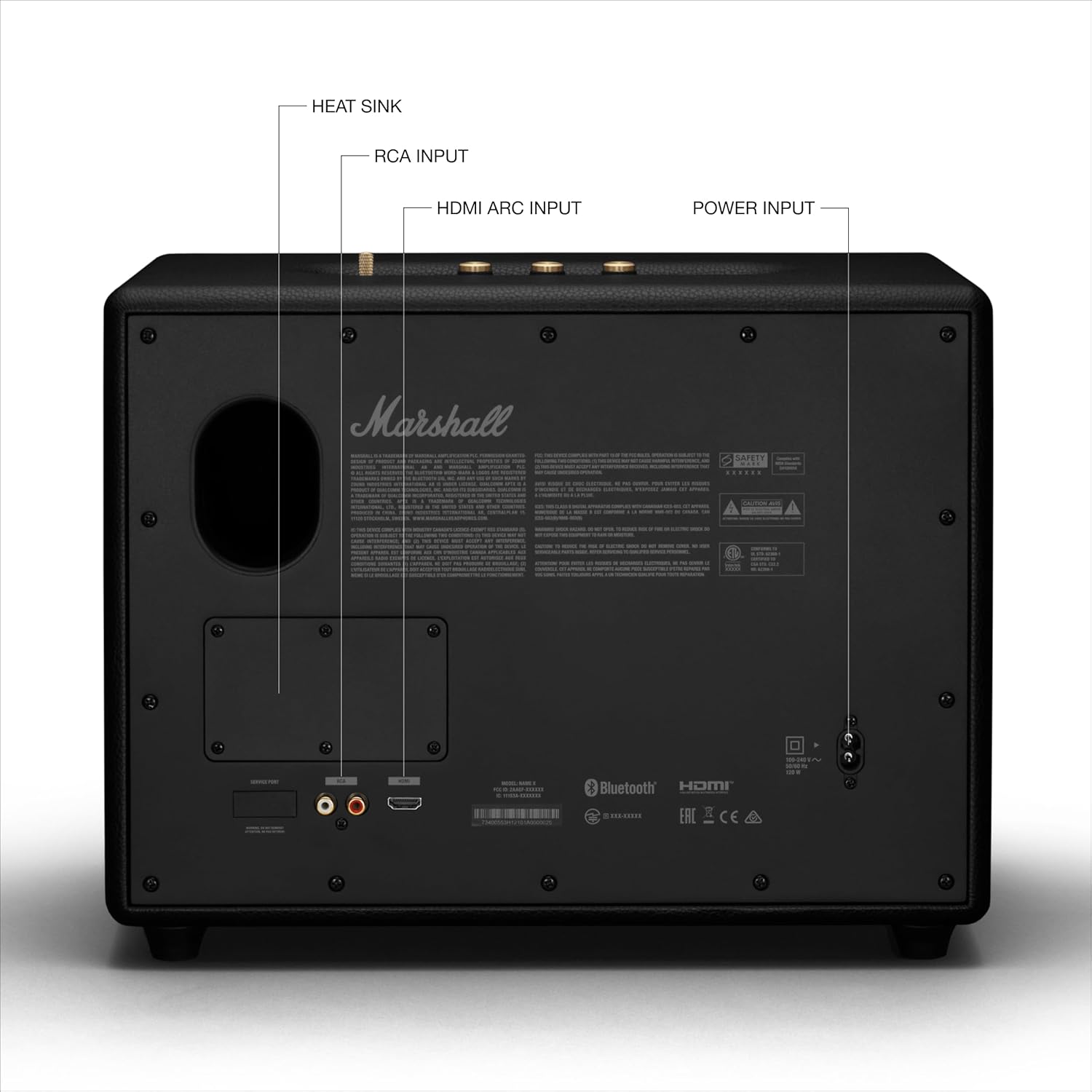 Marshall Woburn III Bluetooth Home Speaker - Loud Stereo Sound with Bass and Treble Controls , Plug-in Powered , Record Player Compatible , HDMI, RCA, 3.5mm Aux Inputs - Black