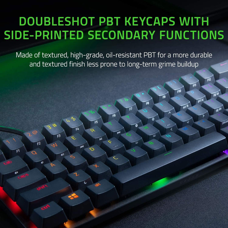 Razer Huntsman Mini 60% Compact Gaming Keyboard, Purple Switch, Clicky Optical-Mechanical Switches, Doubleshot PBT Keycaps, Detachable USB-C Cable, US Layout - Black