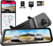 Lingdu 12" 4K Rear View Mirror Dash Cam – Dual Front & Rear (4K+1080P), 5G WiFi, GPS, Voice Control, 64GB Card Included, Loop Recording, G-Sensor, WDR Night Vision, 24H Parking Mode