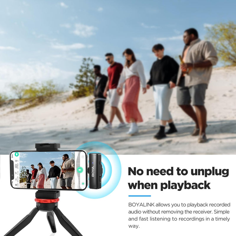 BOYA BOYALINK A2 Wireless Lavalier Microphone for iPhone/Android/Camera Vlogging, All-in-One Lapel Dual Mic System & Lightning & USB-C Inputs for Smartphones/DSLR YouTube Facebook Live